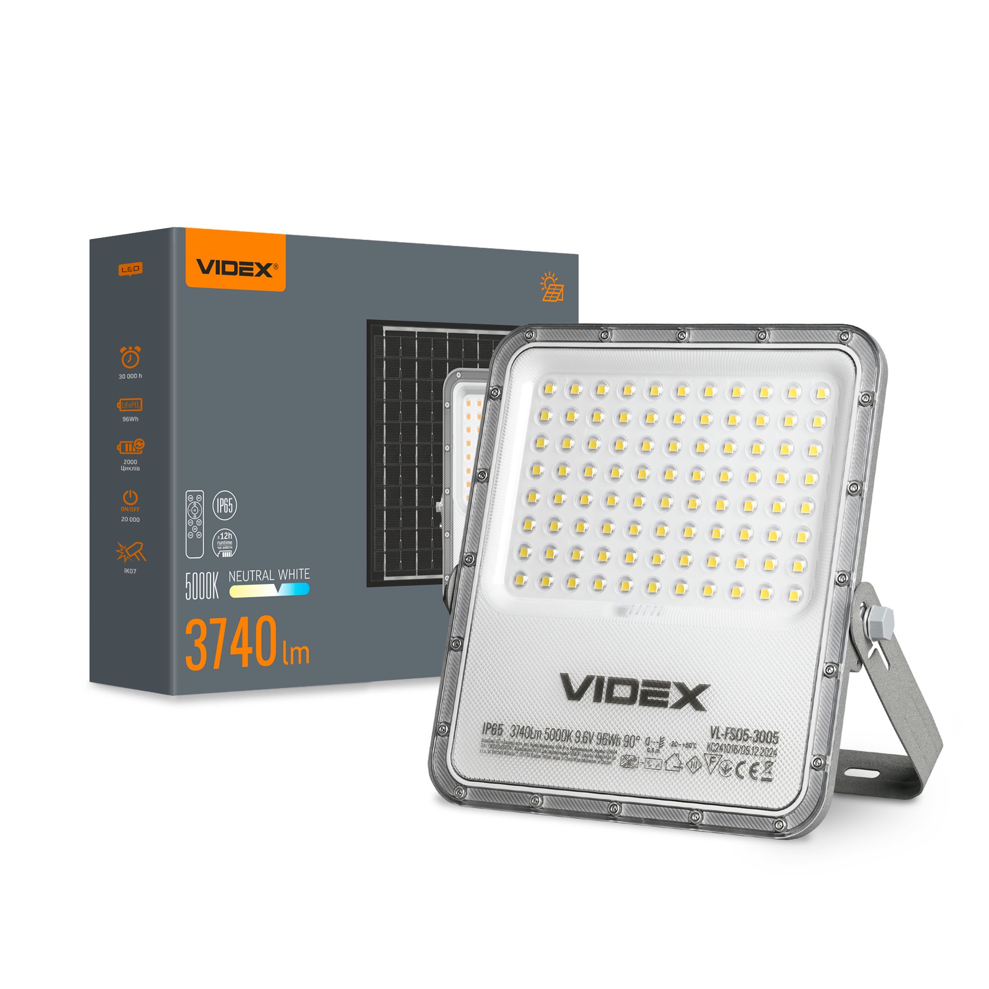 LED Solar Floodlight VIDEX VL-FSO5-3005 3740Lm 5000K LED Solar Floodlight VIDEX VL-FSO5-3005 3740Lm 5000K