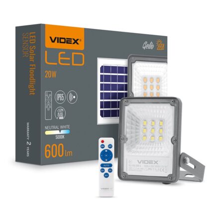 LED Solar Floodlight VIDEX-FLOOD-LED-SOLAR-GELIO-SENSOR-20W-NW