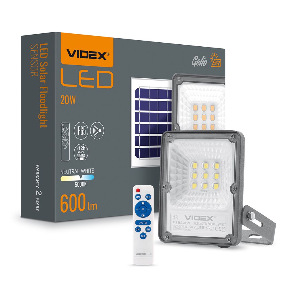 LED Solar Floodlight VIDEX-FLOOD-LED-SOLAR-GELIO-SENSOR-20W-NW LED Solar Floodlight VIDEX-FLOOD-LED-SOLAR-GELIO-SENSOR-20W-NW