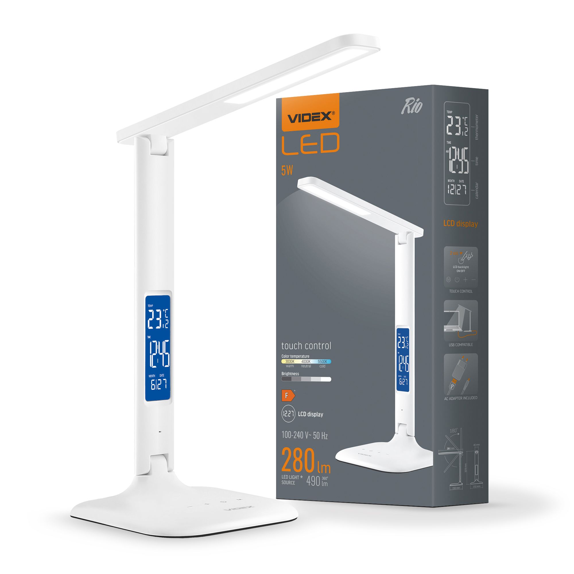 LED Dimmable Desk Lamp VIDEX-DESK-LAMP-RIO-WHITE LED Dimmable Desk Lamp VIDEX-DESK-LAMP-RIO-WHITE