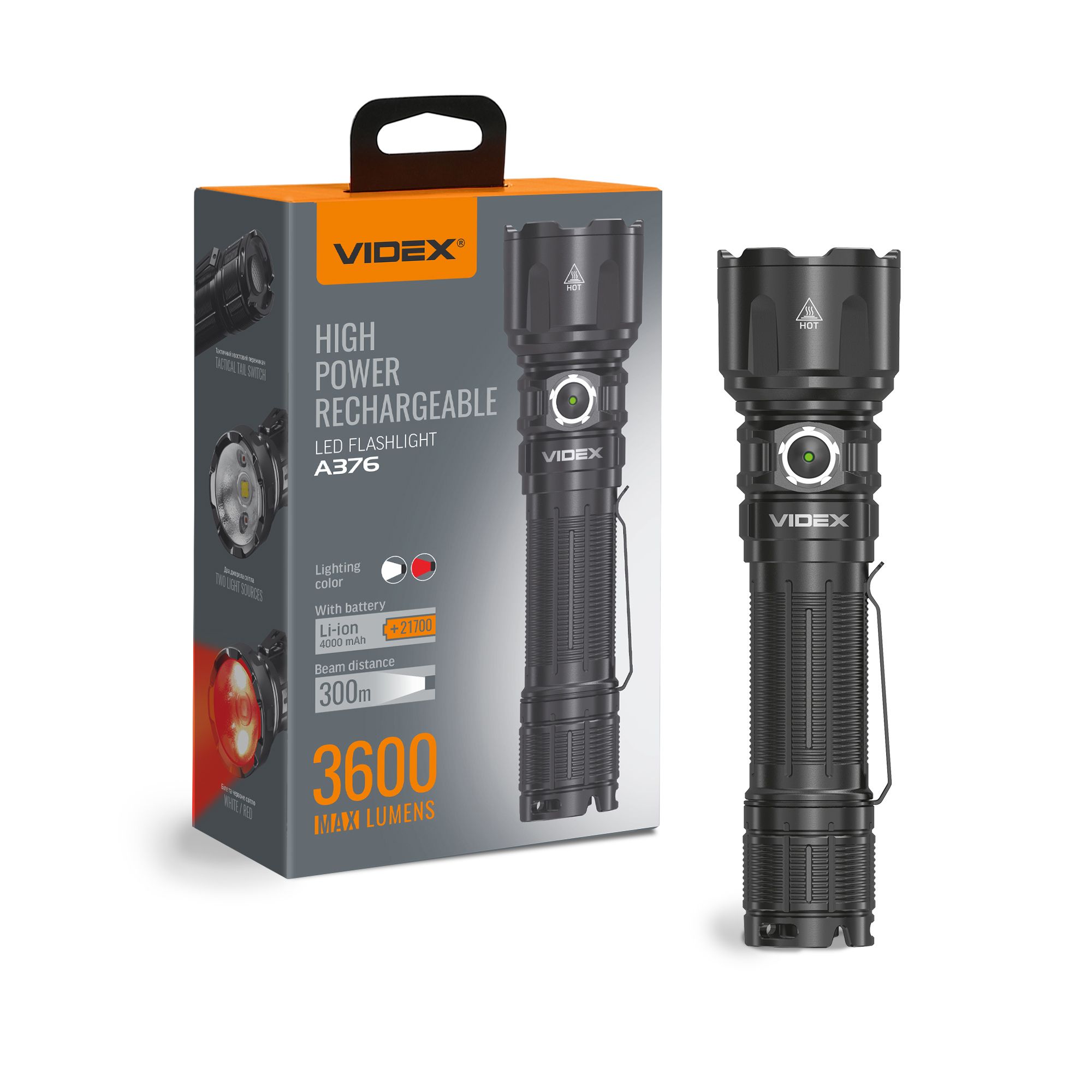 LED Portable Flashlight VIDEX VLF-A376 3600Lm 5000K LED Portable Flashlight VIDEX VLF-A376 3600Lm 5000K